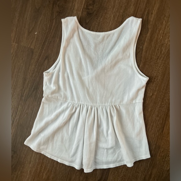 LUCKY BRAND Babydoll Peplum Tank Top Twisted V Neck Ribbed Ivory Casual Y2K | M - Picture 4 of 10